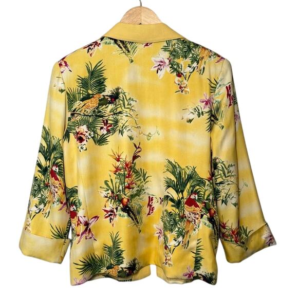 VTG Tropical Blazer 100% Silk Floral Parrot Hawaiian Nancy Bolen Yellow Medium - Picture 2 of 10